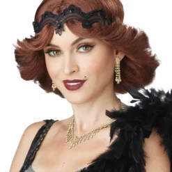20s Glitz And Glamour Wig And Headband (Brunette)
