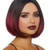 Mid-Length Ombre Bob Wig (Black/Burgundy) -Purecostumes Store G11319 full 1