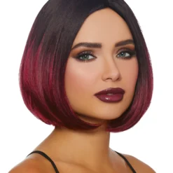 Mid-Length Ombre Bob Wig (Black/Burgundy)