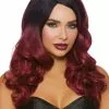 Long Wavy Ombre Wig (Black/Burgundy) -Purecostumes Store G11338 full 1