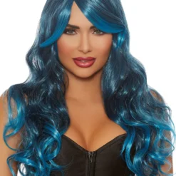 Long Wavy Ombre Layered Wig (Steel Blue/Bright Blue)