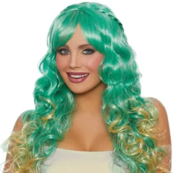 Long Wavy Ombre With Halo Braids Wig (Green/Honey)
